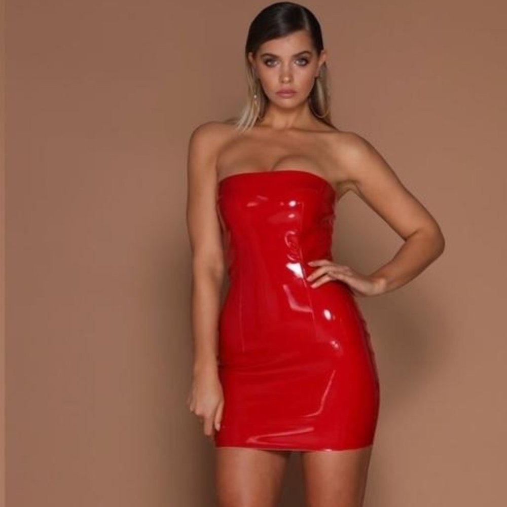 MESHKI Red Latex Dress